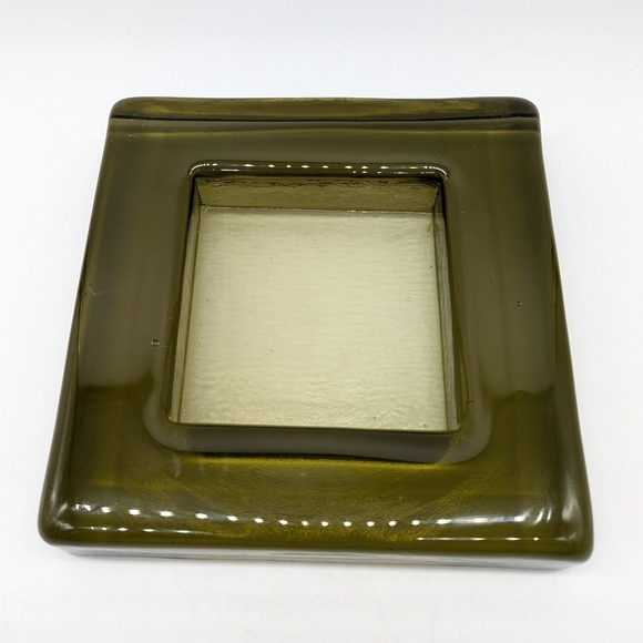 Vintage Blenko green square minimalist glass ashtray - Picture 2 of 8